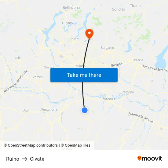 Ruino to Civate map