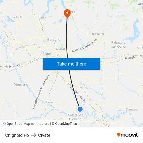 Chignolo Po to Civate map