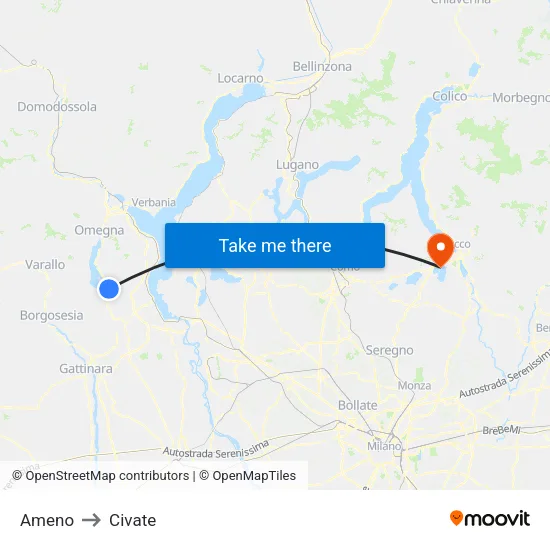 Ameno to Civate map