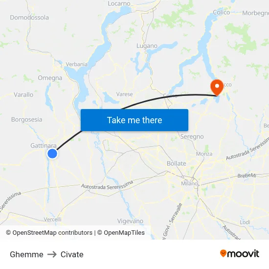 Ghemme to Civate map