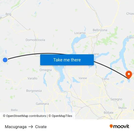 Macugnaga to Civate map
