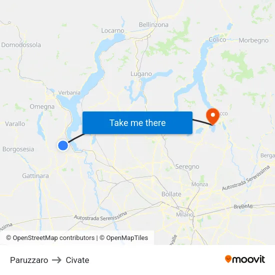 Paruzzaro to Civate map