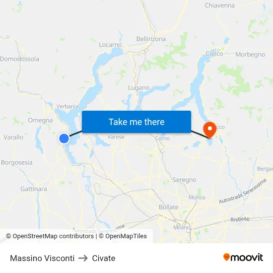 Massino Visconti to Civate map