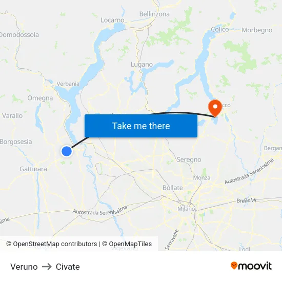 Veruno to Civate map