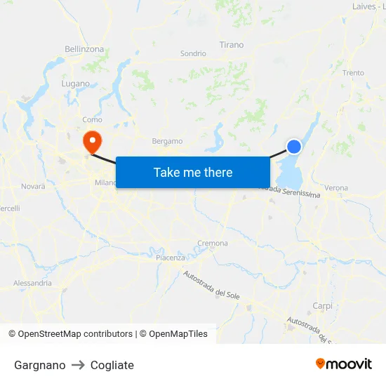 Gargnano to Cogliate map