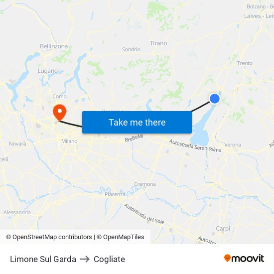 Limone Sul Garda to Cogliate map