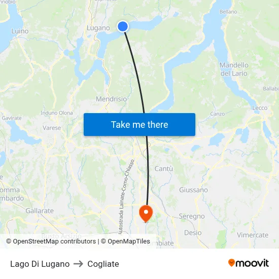 Lake of Lugano to Cogliate map