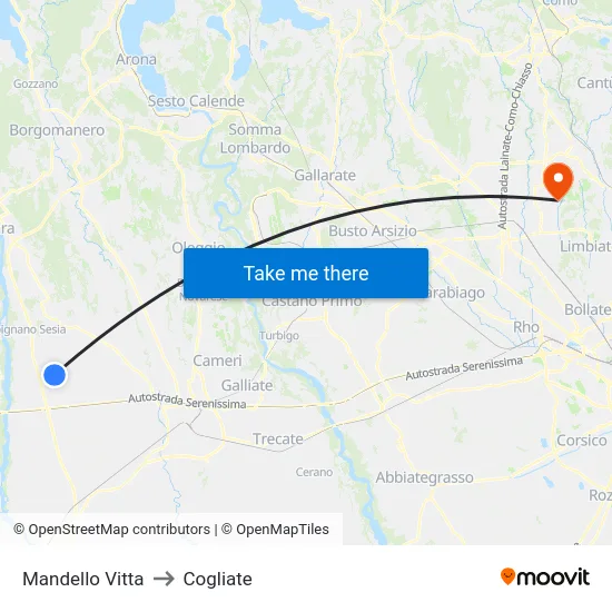 Mandello Vitta to Cogliate map