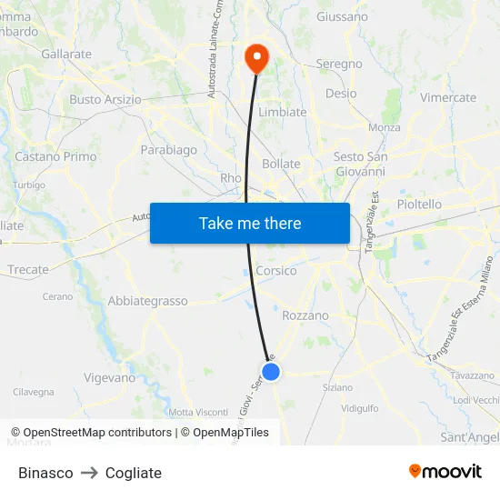 Binasco to Cogliate map