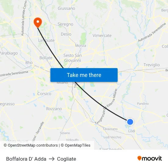 Boffalora D'Adda to Cogliate map