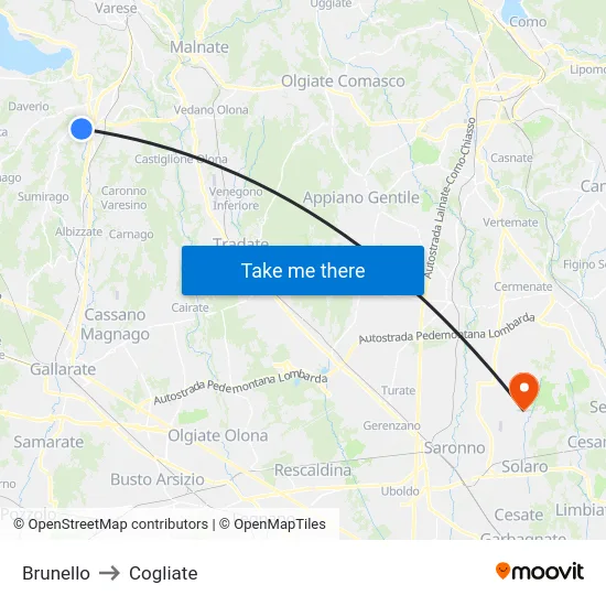 Brunello to Cogliate map