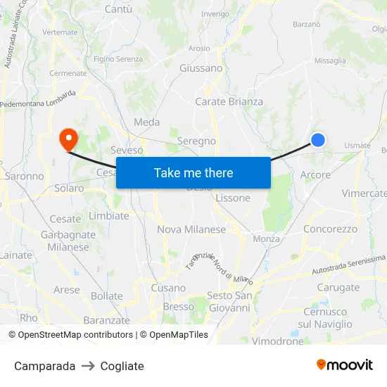 Camparada to Cogliate map