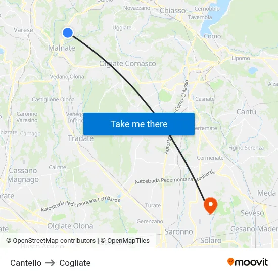 Cantello to Cogliate map