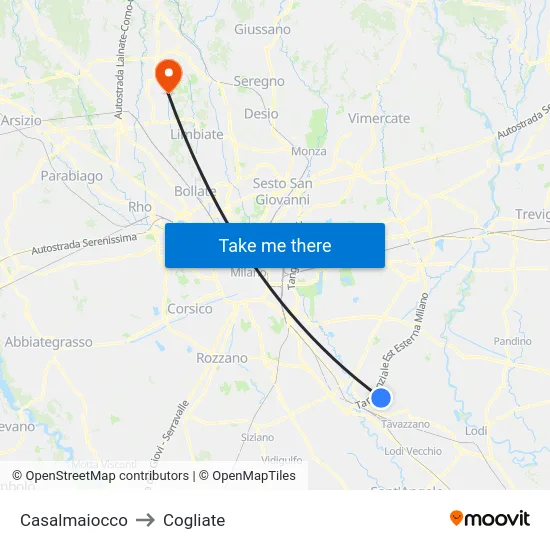 Casalmaiocco to Cogliate map