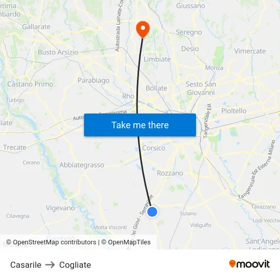 Casarile to Cogliate map