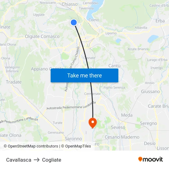 Cavallasca to Cogliate map