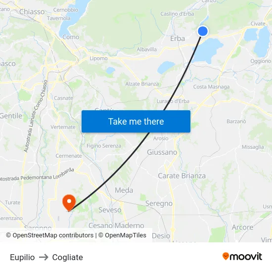 Eupilio to Cogliate map