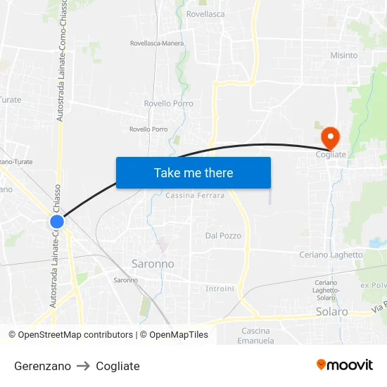 Gerenzano to Cogliate map