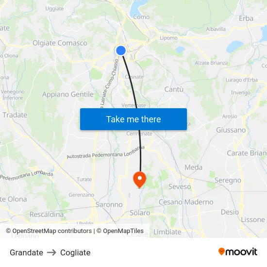 Grandate to Cogliate map