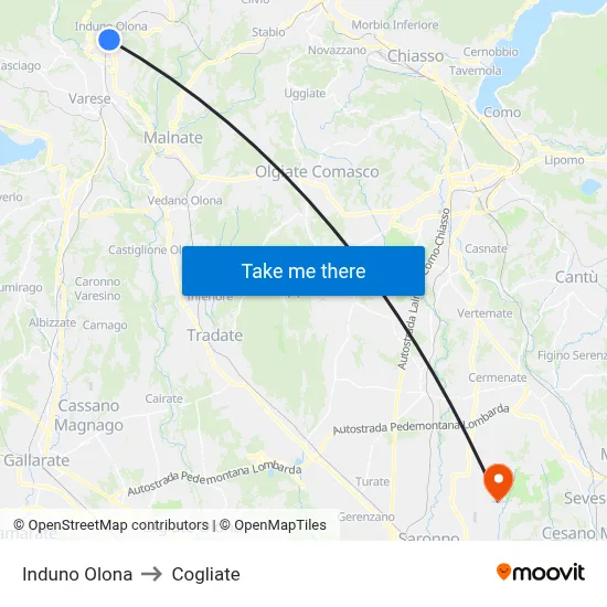 Induno Olona to Cogliate map