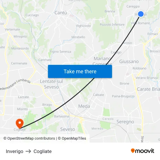 Inverigo to Cogliate map