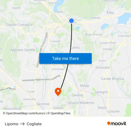 Lipomo to Cogliate map