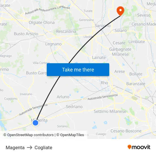 Magenta to Cogliate map