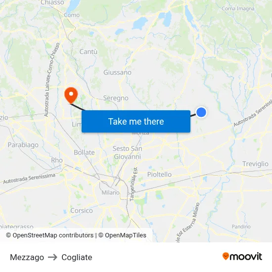 Mezzago to Cogliate map