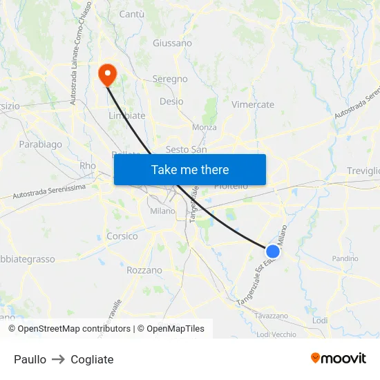 Paullo to Cogliate map