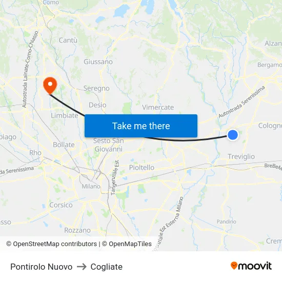 Pontirolo Nuovo to Cogliate map