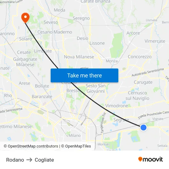Rodano to Cogliate map