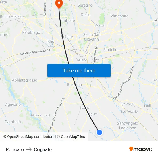 Roncaro to Cogliate map
