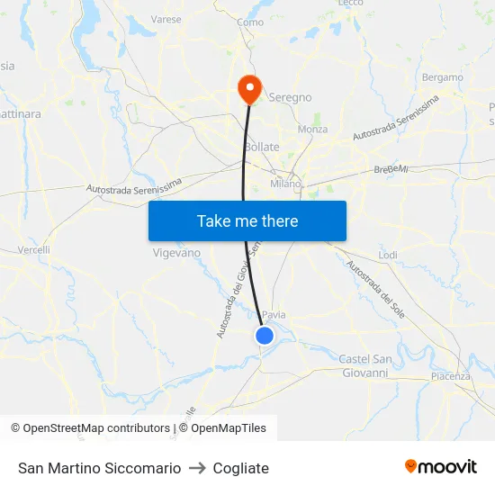 San Martino Siccomario to Cogliate map