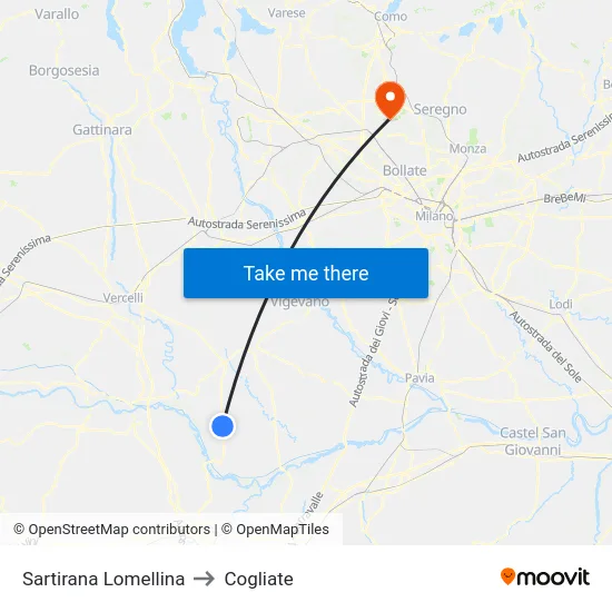 Sartirana Lomellina to Cogliate map