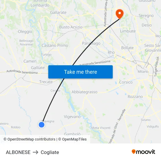 ALBONESE to Cogliate map
