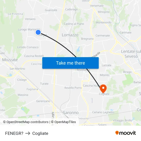 Fenegro to Cogliate map