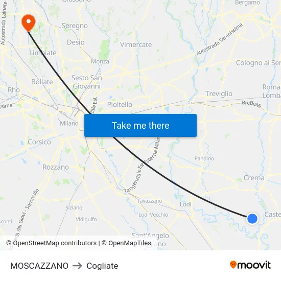 Moscazzano to Cogliate map