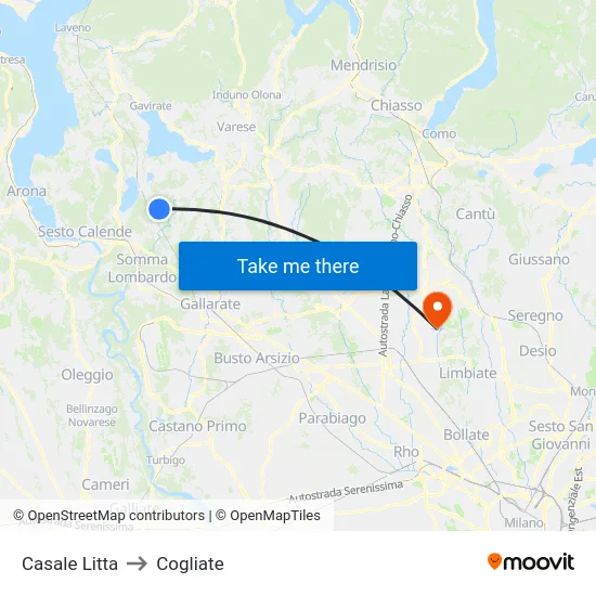 Casale Litta to Cogliate map