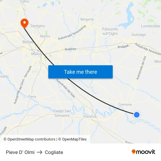 Pieve D' Olmi to Cogliate map