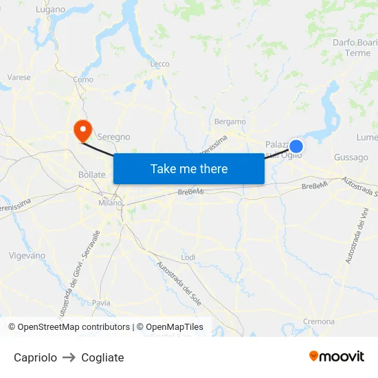 Capriolo to Cogliate map