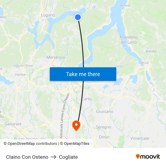 Claino con Osteno to Cogliate map