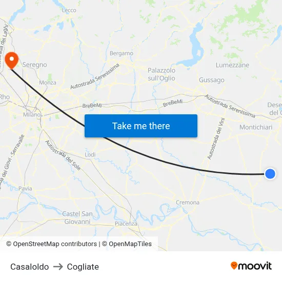 Casaloldo to Cogliate map
