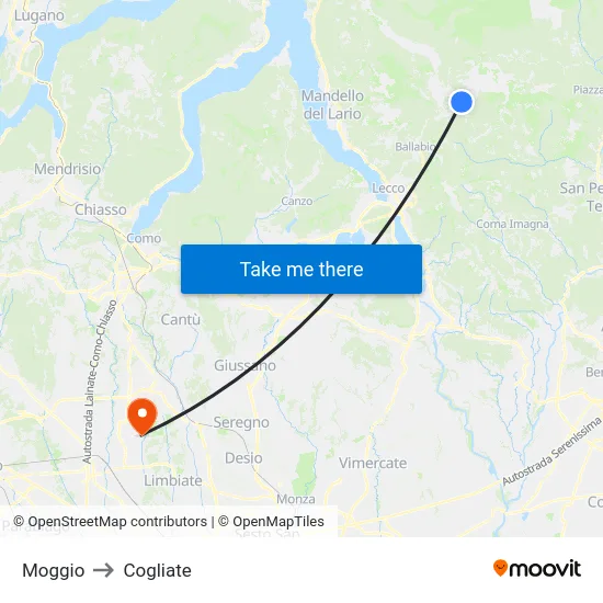 Moggio to Cogliate map