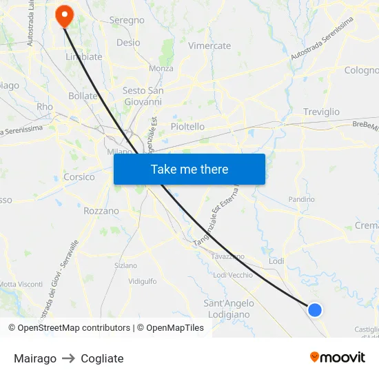 Mairago to Cogliate map