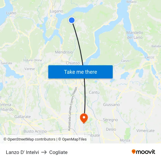 Lanzo d'Intelvi to Cogliate map