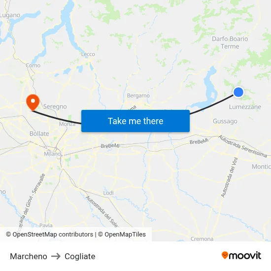 Marcheno to Cogliate map