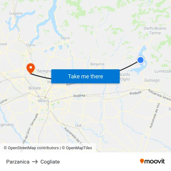 Parzanica to Cogliate map