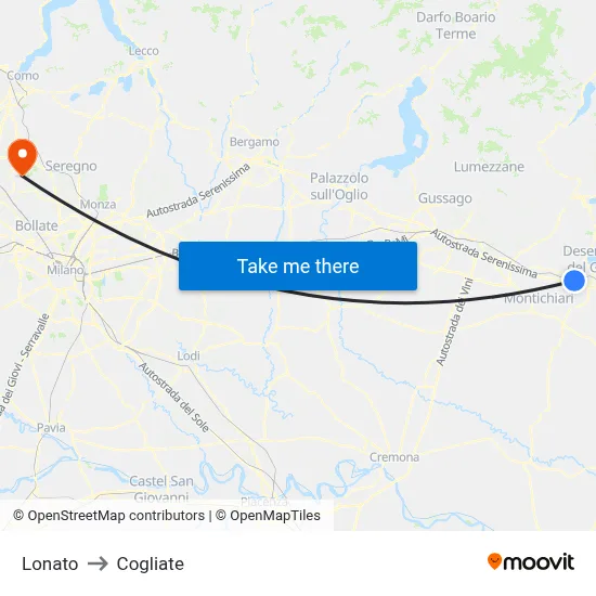 Lonato to Cogliate map
