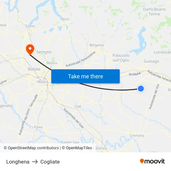 Longhena to Cogliate map