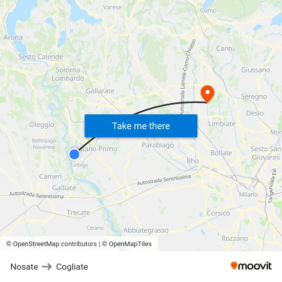Nosate to Cogliate map